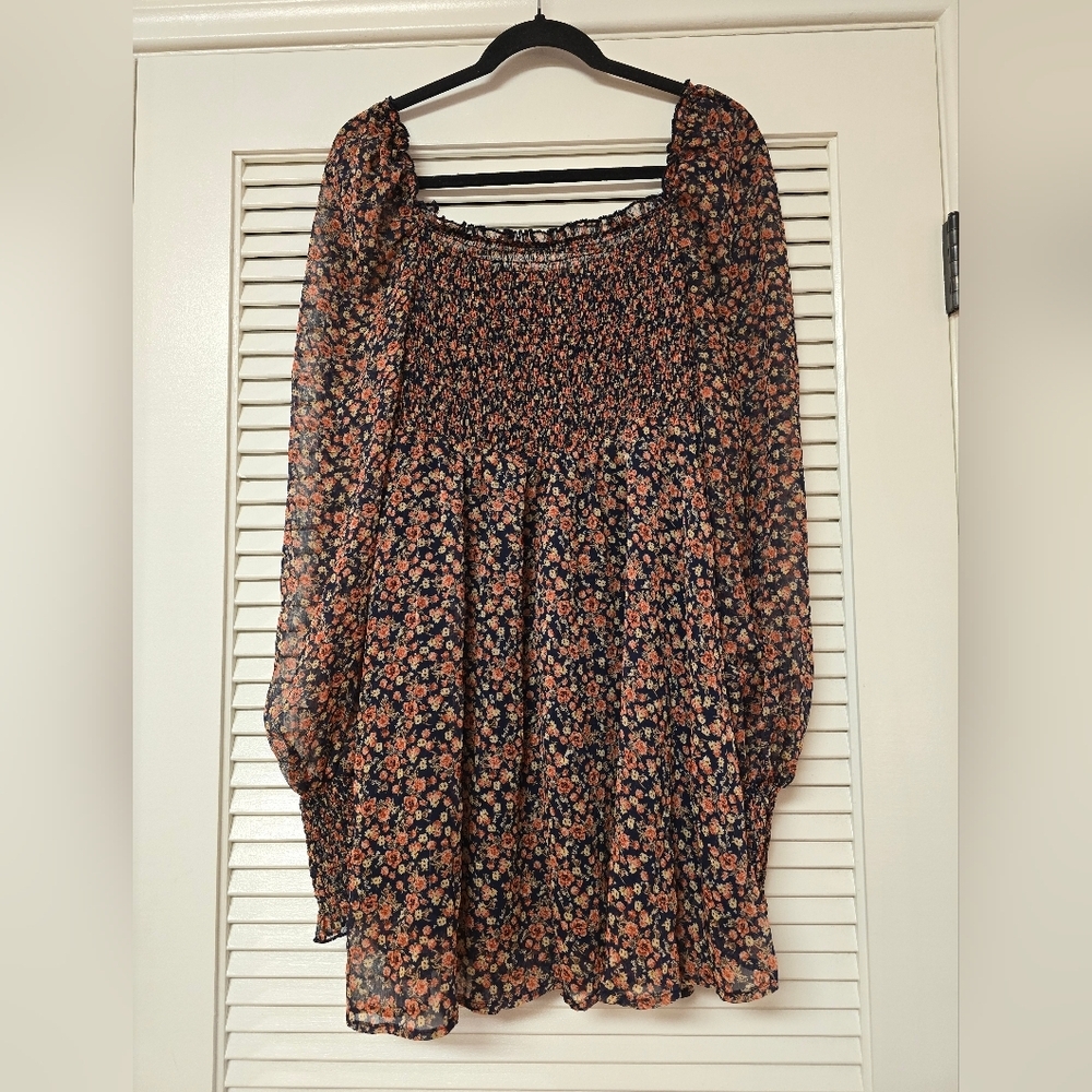 SHEIN - Floral Long-Sleeve Lightweight Dress With Lining